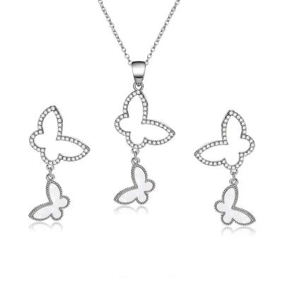 China Tasty Lady Commuter Heart Necklace Earring Jewelry Set 925 Sterling Silver I Love You Butterfly Soft Zircon for sale