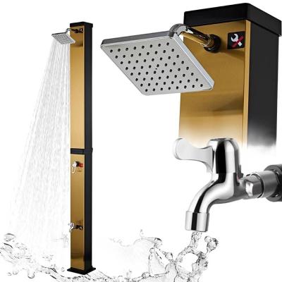 China Hot Cold Water Mixer CYEN Luxury Style Free Standing 304 Brushed Gold Stainless Steel Panel 40L Square Outdoor Garden Pool Shower for sale