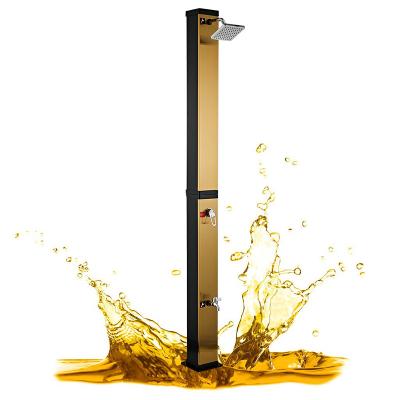 China CYEN Luxury Design Hot Water Cold Water Square Square 40L Durable PVC Material Brushed Gold Stainless Steel Panel Garden Pool Outdoor Shower for sale