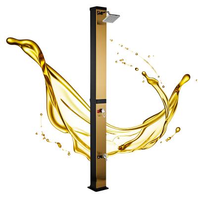 China Hot Cold Water Mixer CYEN Hot Sale In Summer 40L Square Easy To Install PVC Material Brushed Gold Stainless Steel Panel Swimming Pool Outdoor Shower for sale