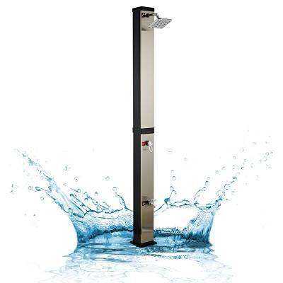 China New Design Hot Mixer CYEN Cold Water Sunlight Power Durable PVC Brushed Nickel 40L Square Swimming Pool Outdoor Garden Shower With Spray And Footwash for sale