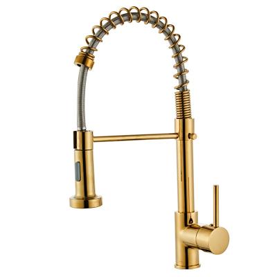 China CYEN High Quality Sense Faucets Pull Out Faucet Pure Copper Single Handle Gold Kitchen Sink Faucet for sale