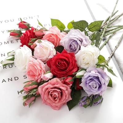 China Direct Colored Silk Flowers Rose Spray Rose Artificial Flower Real Touch Color Wholesale Decoration Vivid for sale