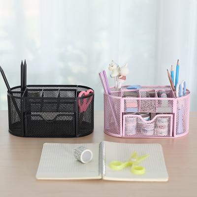 China Wholesale Viable Storage Multifunctional Rack Stationery Storage Box Creative Metal Slots Storage Box for sale