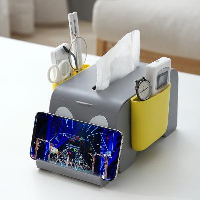 China Multifunctional Plastic Organizer Storage Tissue Box Office Desktop Cartoon Style Cartoon Tissue Holder Phone Holder for sale