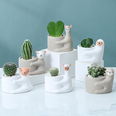 China Simple Ceramic INS Flowerpot Cartoon Ornaments Personality Animal Decorations Living Room Home Crafts for sale