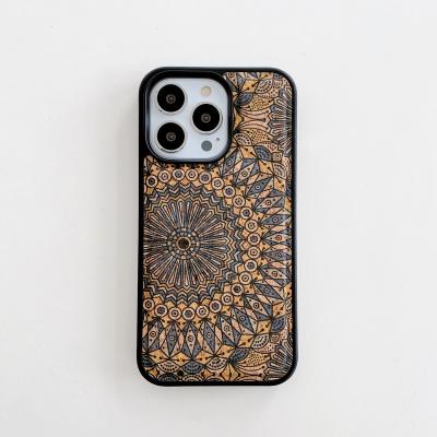 China MAKE UP Three-dimensional relief Art Oil Paint Phone case 100% biodegradable cork skin shock-proof phone case for Apple 14 14pro 14plus for sale