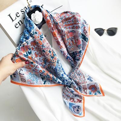 China Long 90*90cm 100% Pure Silk Satin Square Scarves Fashion Custom Digital Printed Own Design Silk Scarf for sale