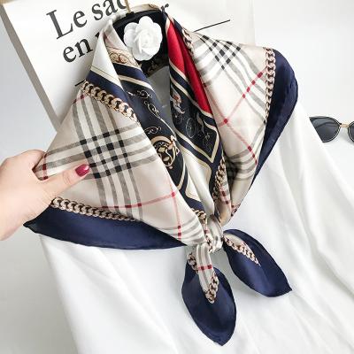 China Long Custom Design Silk Scarves Lattice Digital Printed Design Square 100% Silk Scarf for sale