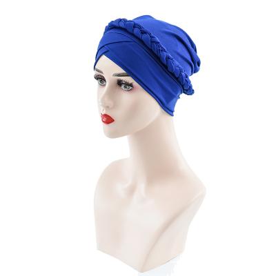 China New Amazon Style Mordern Sense Ethnic Milk Stretch Headcloth Twist Braid Scottish Beret Fashion Monochrome Sleeve Hat for sale