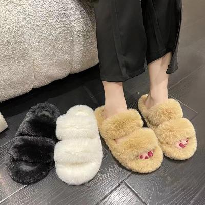 China Woolly slippers women wear thick soft bottom Korean version of non-slip cross flip-flops flat home cotton slippers 111 for sale