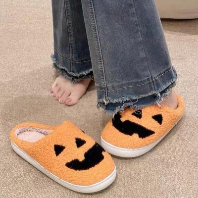 China Fashion Trend Halloween cotton slippers female autumn and winter ghost face pumpkin funny  warm plush for sale