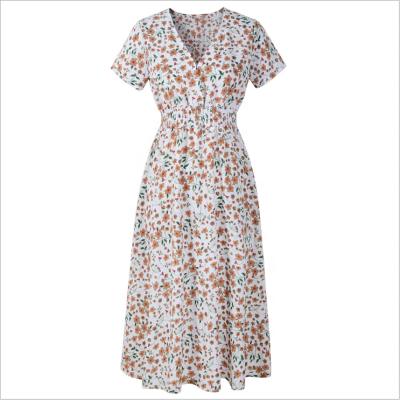 China Lady 2020 New Arrival Fashion Women Casual Dress Breathable Bohemian Dress With Sexy Lady Girl Apparels Short Slevee Women Floral V-Neckline for sale