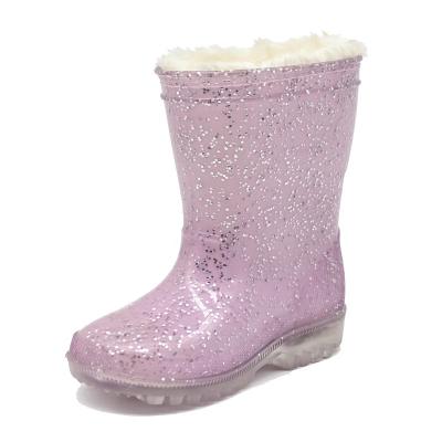 China Winter Waterproof Warm Lining PVC Rain Boots Outdoor Plastic Fur Lined Wellington Boots For Girls for sale