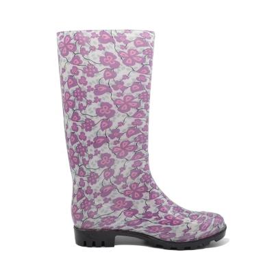 China Wholesale Adult Floral Rubber Boots Lightweight Waterproof Purple PVC Rain Boots For Women, Men, Kids for sale