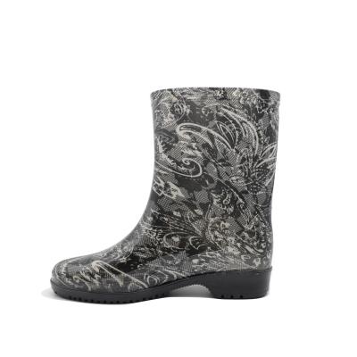 China Anti-skid Black Camouflage Calf Women Mid PVC Rain Boots With Custom Logo And Customer Design for sale