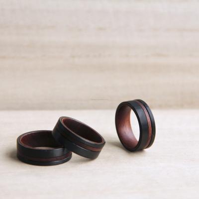 China Casual / Sporty Tungsten Rings For Men Double Whiskey Wooden Inlay Ring 8mm for sale