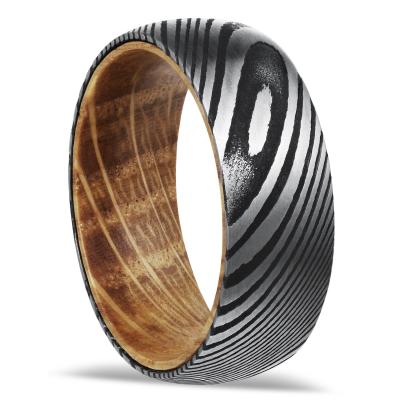 China Vintage Damascus Men's Ring Tungsten Ring Whiskey Wood For Wedding for sale