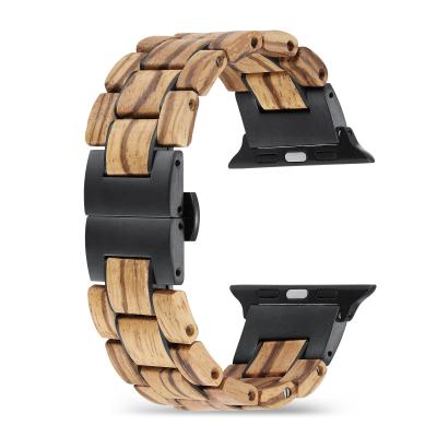 China Apple Watch Luxury Luxury Wooden Band Stainless Steel Compatible For iwatch 4 6 Se 5 6 7 Series 3 for sale