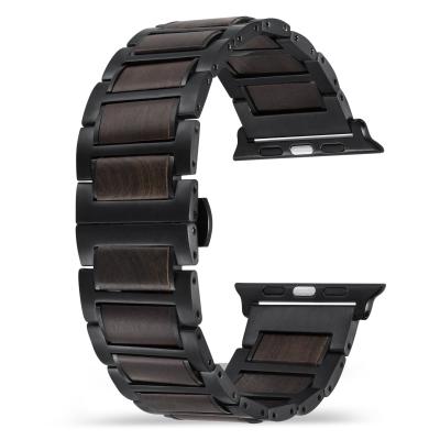 China A022 Two Tone Stainless Steel 44mm iwatch Luxury Band Apple Wood Watch Band For Series 7 6 5 Se 4 3 2 1 for sale