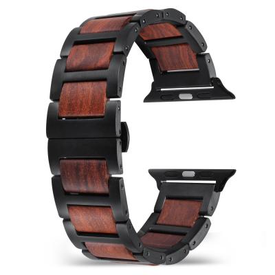 China Dual Tone Apple Watch Band 304 Stainless Steel Wood Fits Stainless Steel Band for Series 6/SE/5/4/ dorpship for sale