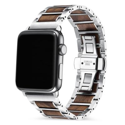 China Apple Watch Band Style Supplier Luxury Wooden Steel Dropshipping Compatiable For 7 6 Se 5 4 3 2 1 for sale