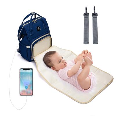 China With USB Diaper Bags Mom Bag Backpack With Changing Mat Changing Pad Baby Bag Bed Moving Hooks for sale