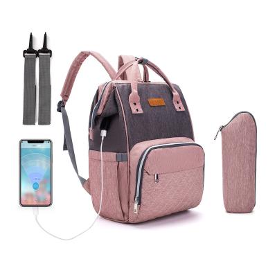 China With USB 2021 Large Capacity Waterproof Baby Bag Diaper Backpack Mom Maternity Bag With Hook USB Hanging Bottle Insulator for sale