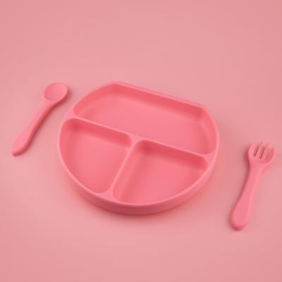 China BPA Free Baby Silicone Dinner Plate Children's Tableware Suction Cup Infant Complementary Bowl Eating Training Fork And Spoon Set for sale