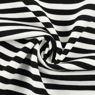 China Shrink-Resistant White Black Stripe Custom Stretch Yarn Dyed Roma Knitted Rayon Nylon Spandex Fabric for sale