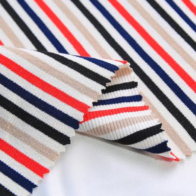 China Wholesale Customized Soft Stripe Yarn-Dyed Rib Rayon Spandex Fabric Tear-Resistant Tear-Resistant for sale