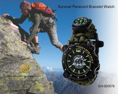 China Factory Wholesale Multifunctional Multi Function Camping Survival Rescue Paracord Wristband Outdoor Rise Military Waterproof Watch for sale