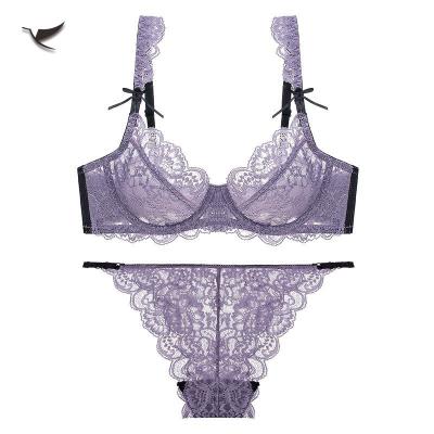 China New fashion Lady QUICK DRY Ultra Thin Bra set lace embroidery women plus size lingerie bra and sexy panties set for sale