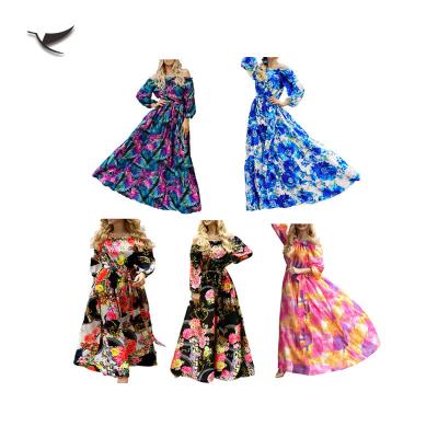 China Anti-wrinkle summer holiday dress off shoulder ladies casual Maxi Dress Women floral print long sexy dress for sale