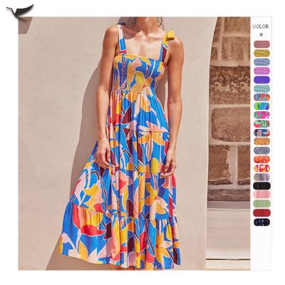 China Bohemian Ladies Maxi Woman Dress Floral Print Casual Anti-wrinkle Summer Vacation Slip Dress for sale