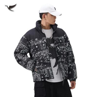 China Casual Fashion Man Viable Winter Plus Size Warm Stripper Jackets Bandana Pattern Zipper Down Coat Men's Jackets for sale