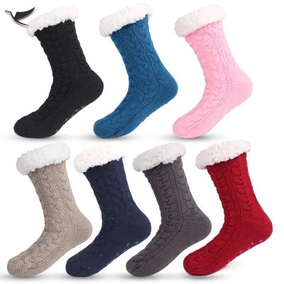 China Wholesale 100% Acrylic Fuzzy Slipper Plush Floor Home Thermal Winter Wear Shoes With Rubber Designates Women Non Slip Warm Slipper Socks for sale