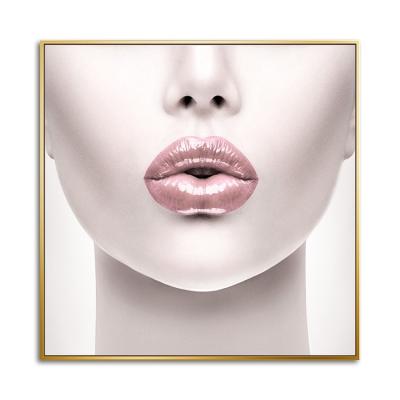 China Sexy Lips Art Background Wall Decoration Painting Modern Cheap Popular Woman Pink Prices for sale