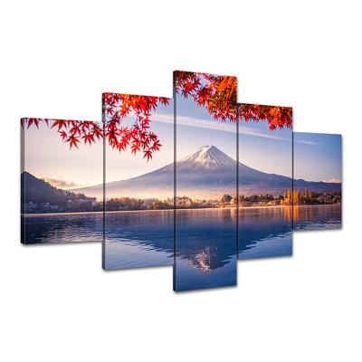 China Waterproof+ECO-Friendly Custom Design Art Printing 5-Piece Style Mount Fuji Landscape Wall Decoration Canvas for sale