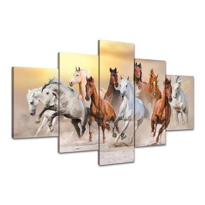 China Galloping Horse Animal Wall Art Canvas Waterproof+ECO-Friendly 5 Piece Waterproof And Moisture-Proof Painting for sale