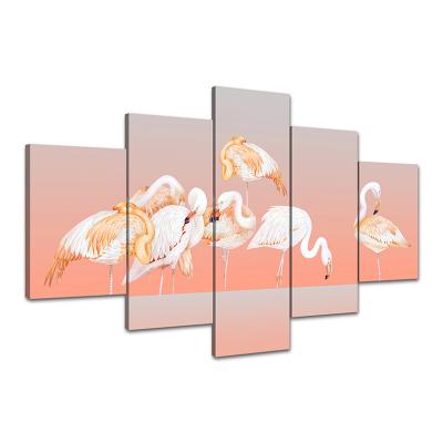 China Waterproof+ECO-Friendly Home Decoration Wall 5 Pieces Canvas Wall Art Flamingo Decoration Painting for sale