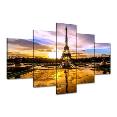 China Modern Home Wall Art Eiffel Tower Decoration Canvas Wall Decoration 5-Piece Canvas for sale