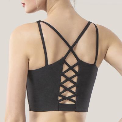 China Breathable Solid Color Gym Sports Bra Top Cross Bandage Vest Yoga Bra Thin Tank Top for sale