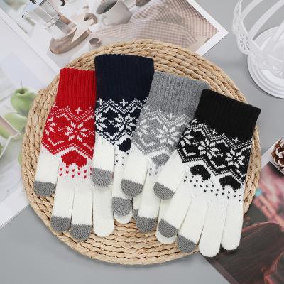 China Keep Warm Jacquard Weave Snow Design Knitted Winter Touchscreen Gloves Winter Knit Warmer Touchscreen Mittens for sale