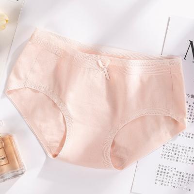 China Antibacterial Seamless Plus Size Breathable Trim Mid-waist Panties Cute Solid Color Lace Briefs Cotton Panties Women Underwear Girls Cotton for sale