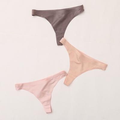 China Sexy Breathable Girls Underwear For Women Ice Silk Pure Color Thong Panties Women Panties Girl Lingerie Seamless Briefs for sale