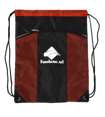 China Red Backpack Polyester Drawstring Bag With Pockets , Custom Cinch Sacks for sale