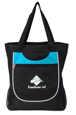 China Large Waterproof Black Polyester Shopping Bag Printing With Front Pocket for sale