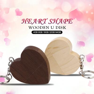 China Wooden USB Flash Drive Wooden Shap Heart Shape 16GB USB Flash Drive Wedding Gifts Lead Magnetic Laser Engraved USB Mass Storage Memory Stick Pen Drive U disk for sale