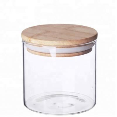 China 2020 Hot Sale Borosilicate Cover WSJ 128997 Kitchen Storage Glass Jar Spice Tea Nut Container With Bamboo Lid for sale